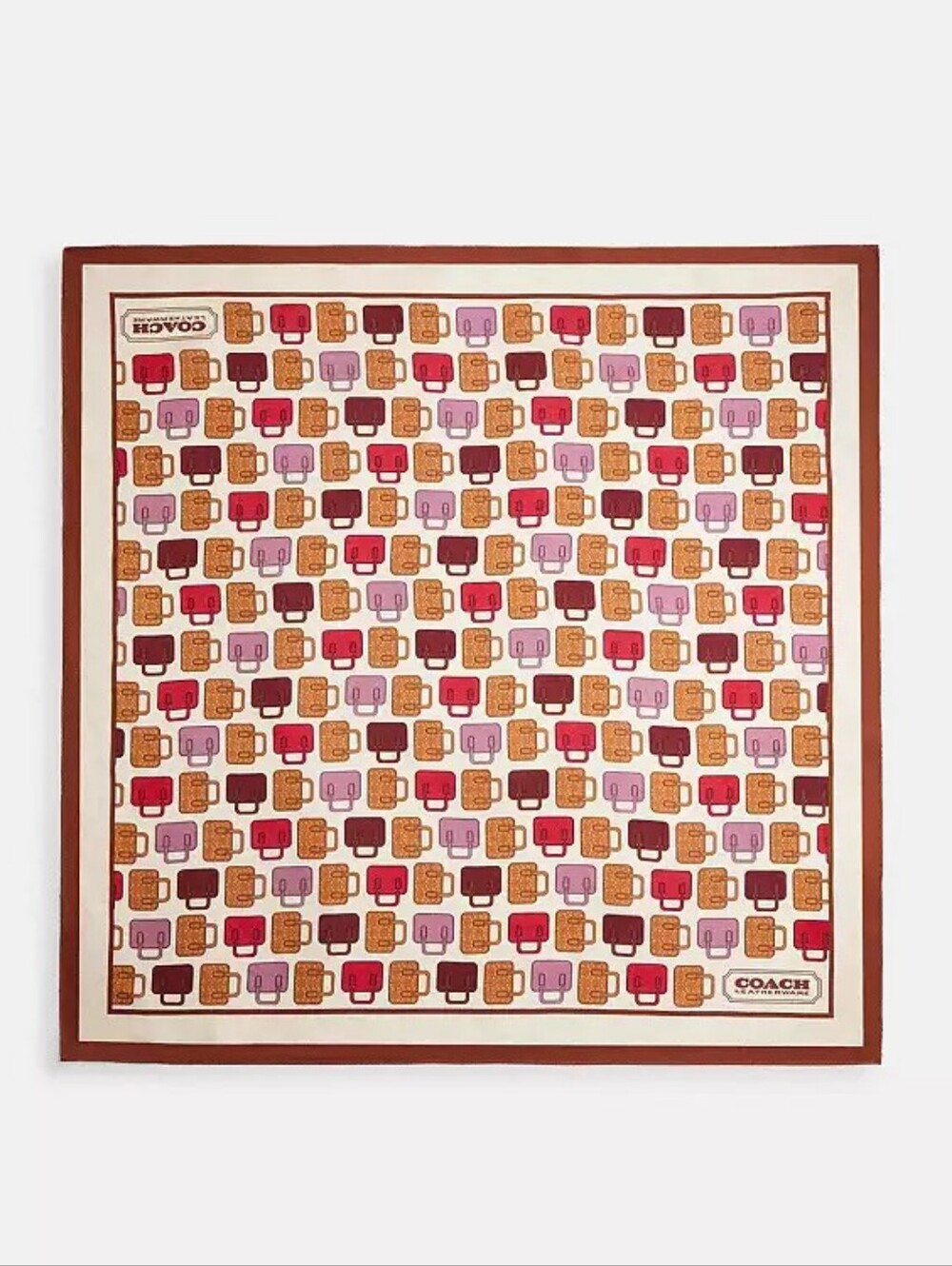 NEW COACH Bag Print Silk Square Scarf Trompe L'Oeil Khaki Multicolor NWT CX784